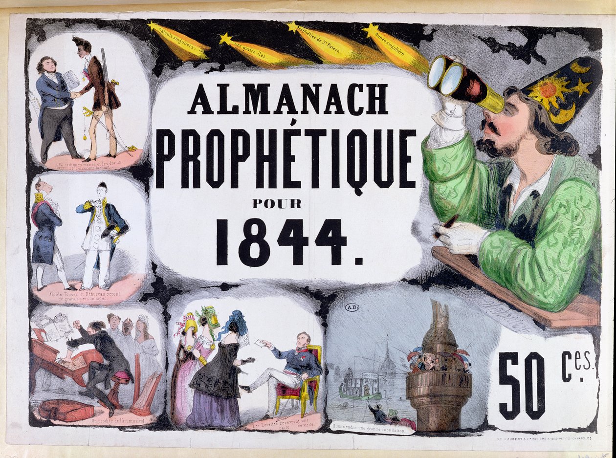 Egy prófétai almanach borítója, amely Nostradamust (1503-66) ábrázolja, 1844 alkotó: French School