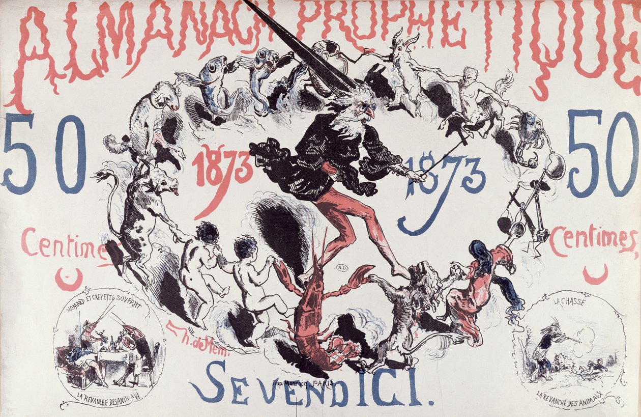 Egy Nostradamust ábrázoló prófétai almanach borítója, 1873 alkotó: French School