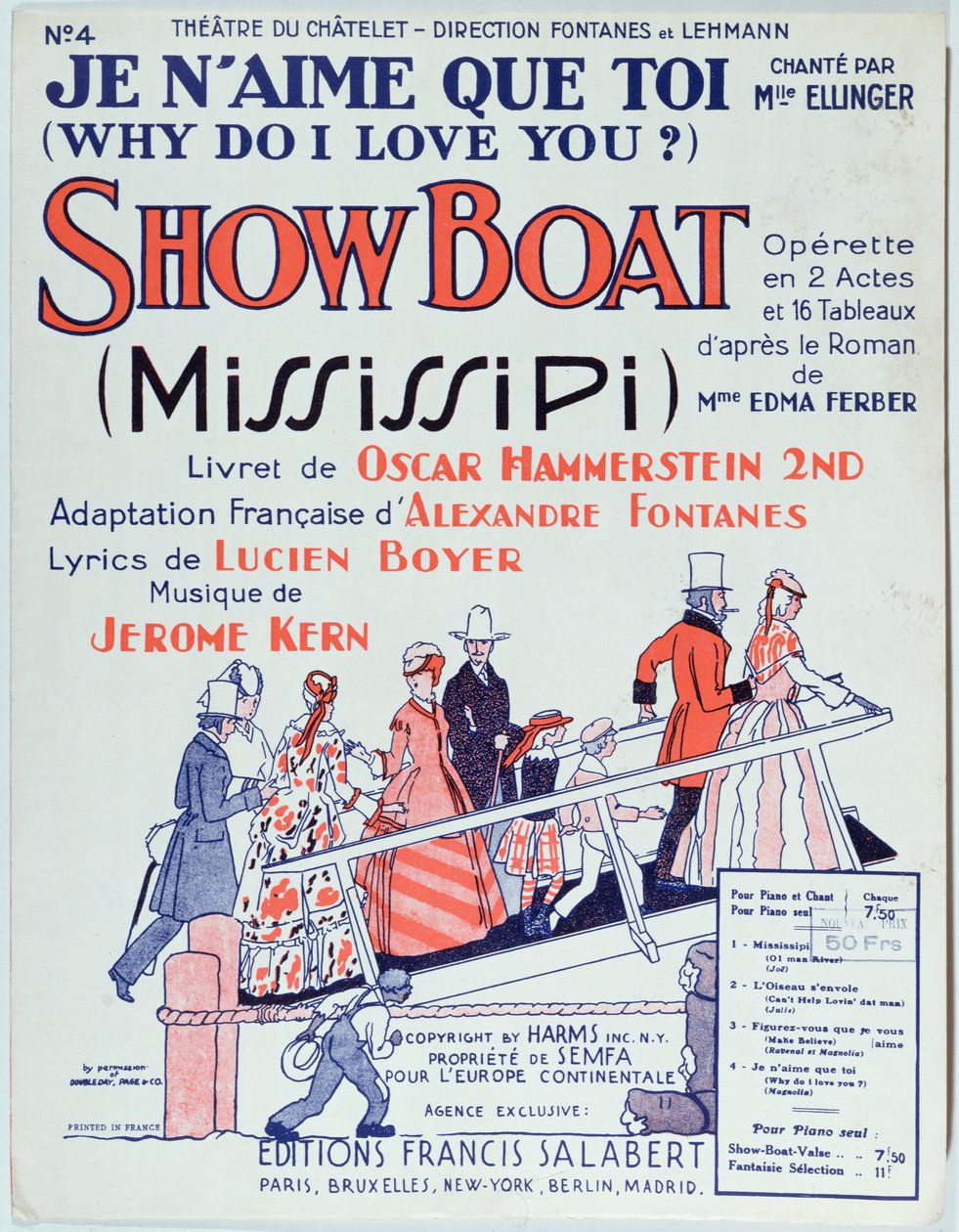A Theater du Chateletben 1928-ban készült Showboat című operett partitúrájának borítója alkotó: French School