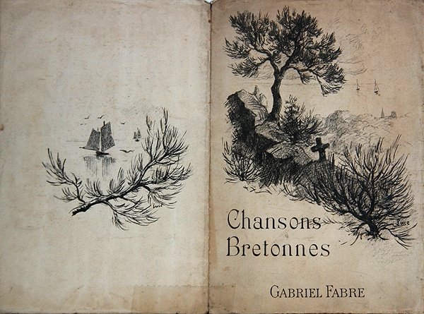 Gabriel Fabre „Chansons Bretonnes” című kottájának borítója Moreas, Ajalbert és P. Fort versei nyomán, 20. század eleje (színes litó) alkotó: French School