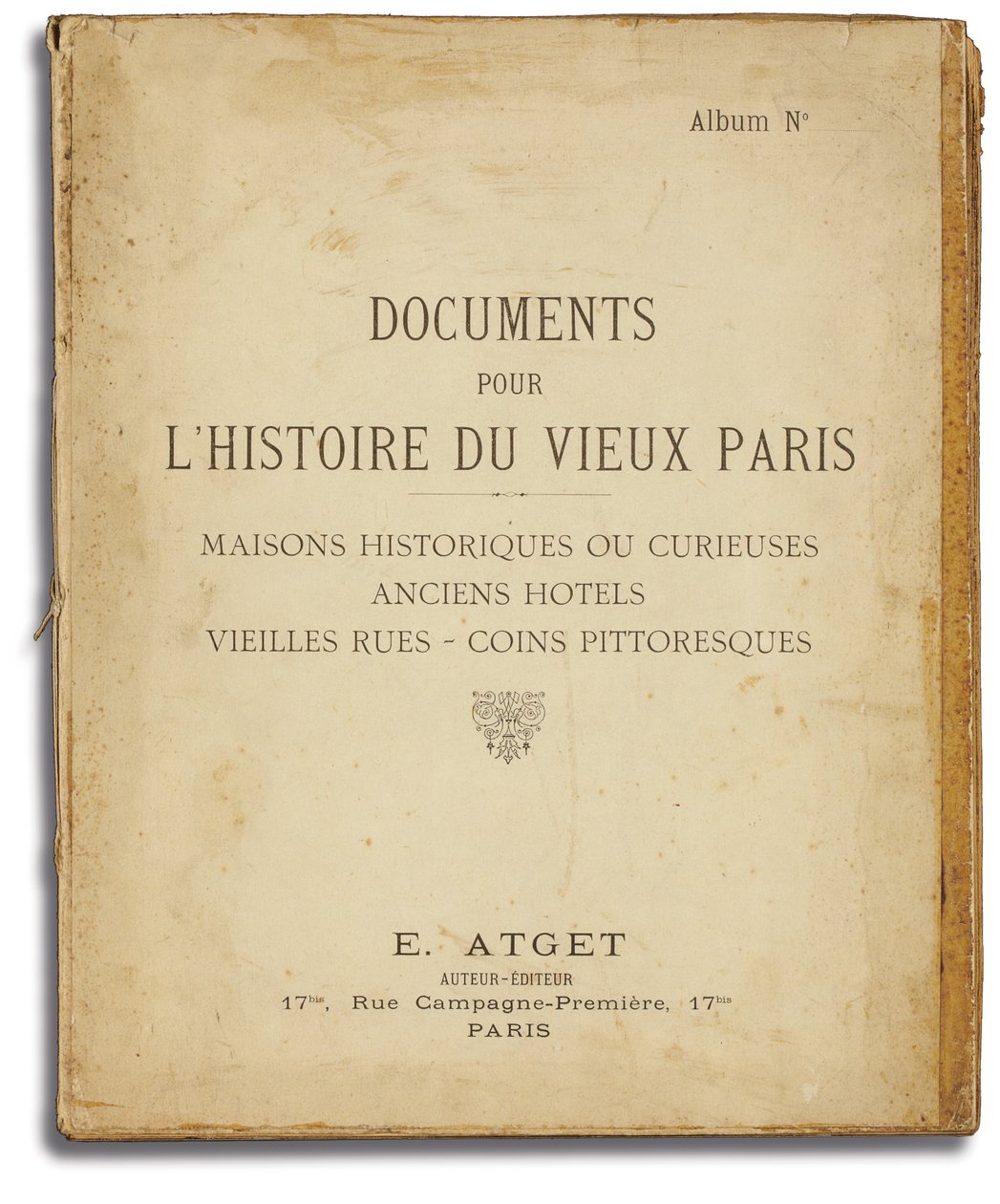Eugene Atget "Documents for the History of Old Paris" című albumának borítója, 1910 körül alkotó: French School