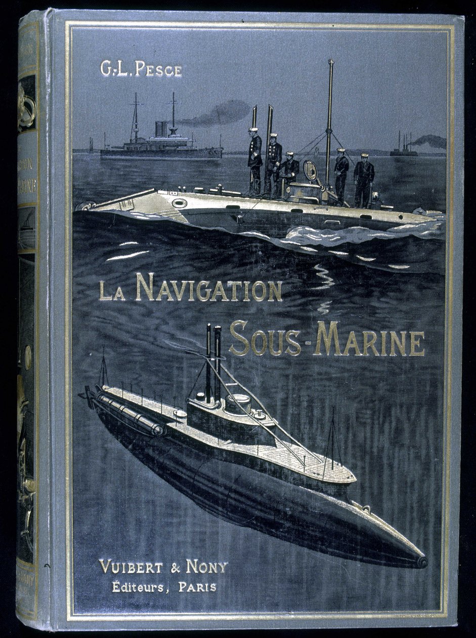 A „La navigation sous-marine” című könyv borítója, Pesce, szerk. Vuibert alkotó: French School