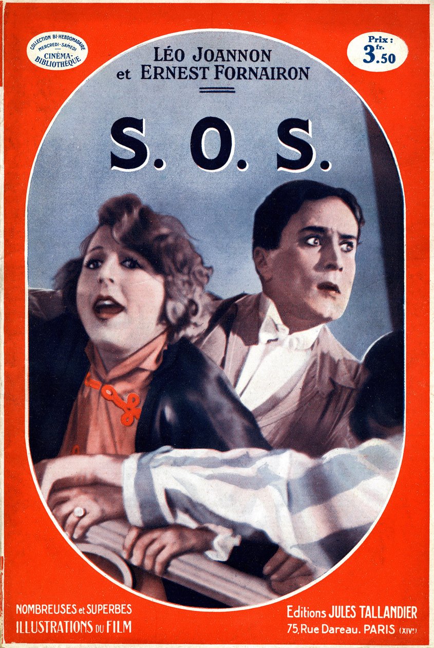 A könyv borítója S.O.S. (SOS) Carmine Gallone névadó filmjének képével. A segélyhívás rövidítésének illusztrációja, a Morse ábécé vészjelzése 1908-ban lépett hatályba. Jules Tallandier kiadás (litho) alkotó: French School