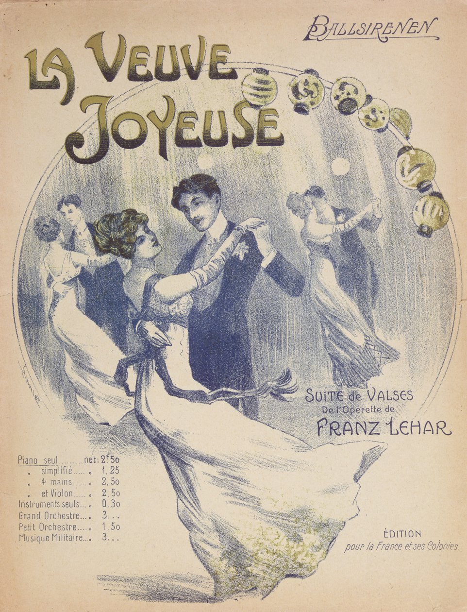 A La Valse Ballsirenen kottalapjának borítója Franz Lehar (1870-1948) A vidám özvegyből alkotó: French School