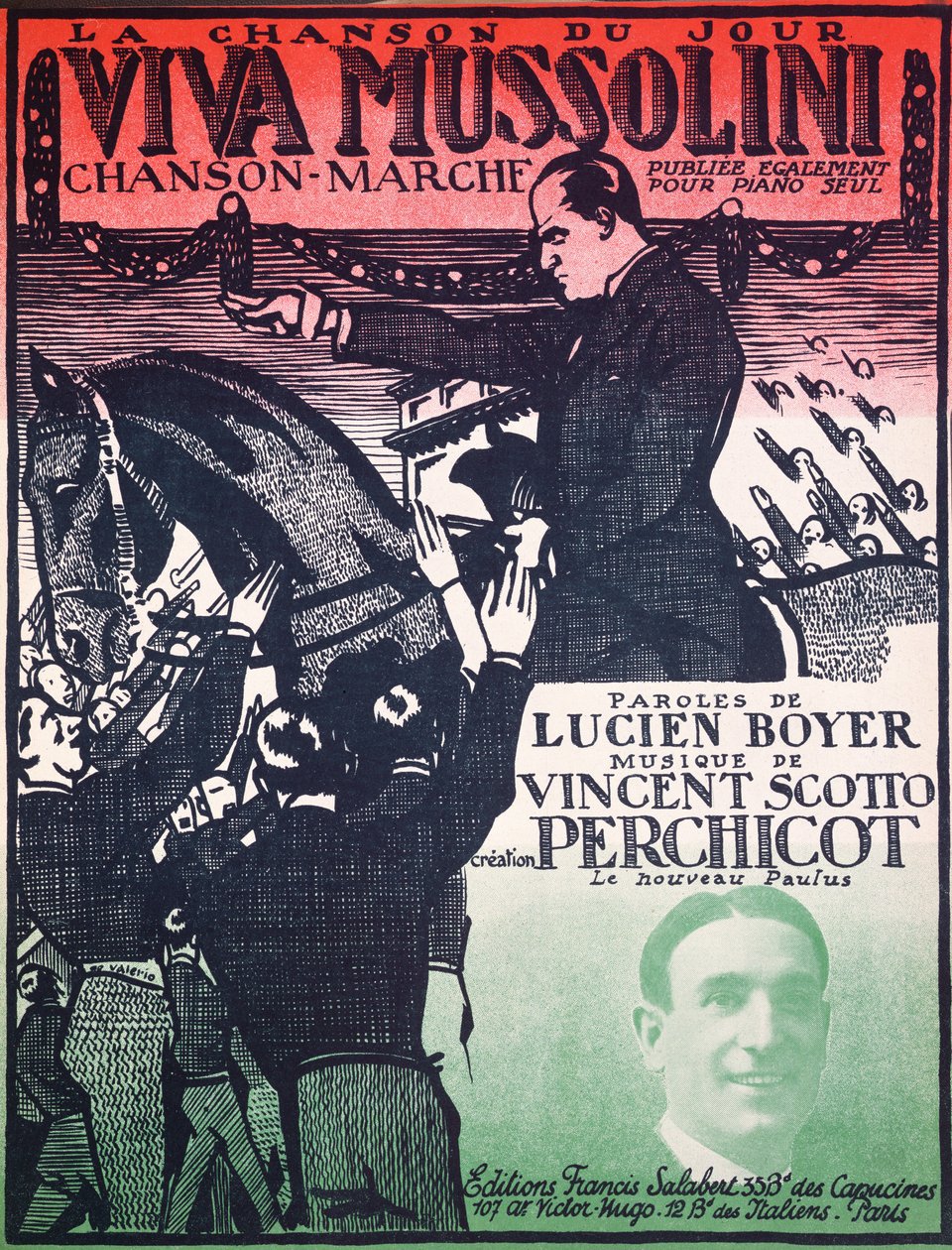 Vincent Scotto (1876-1952) és Lucien Boyer Viva Mussolini kottalapjának borítója, 1920-as évek alkotó: French School