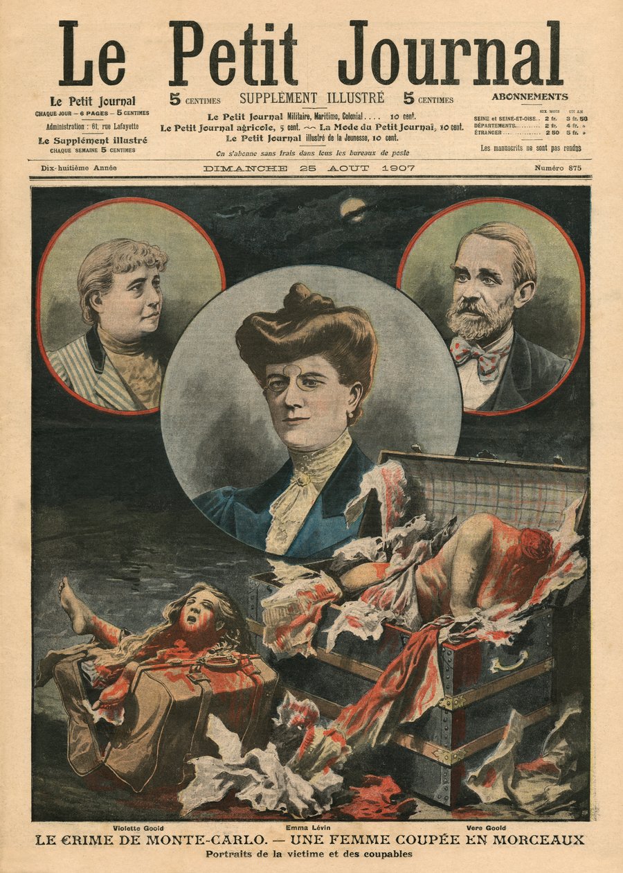 Monte Carlo bűne, egy darabokra vágott nő, illusztráció a „Le Petit Journal”-ból, mellékelt illusztráció, 1907. augusztus 25. alkotó: French School
