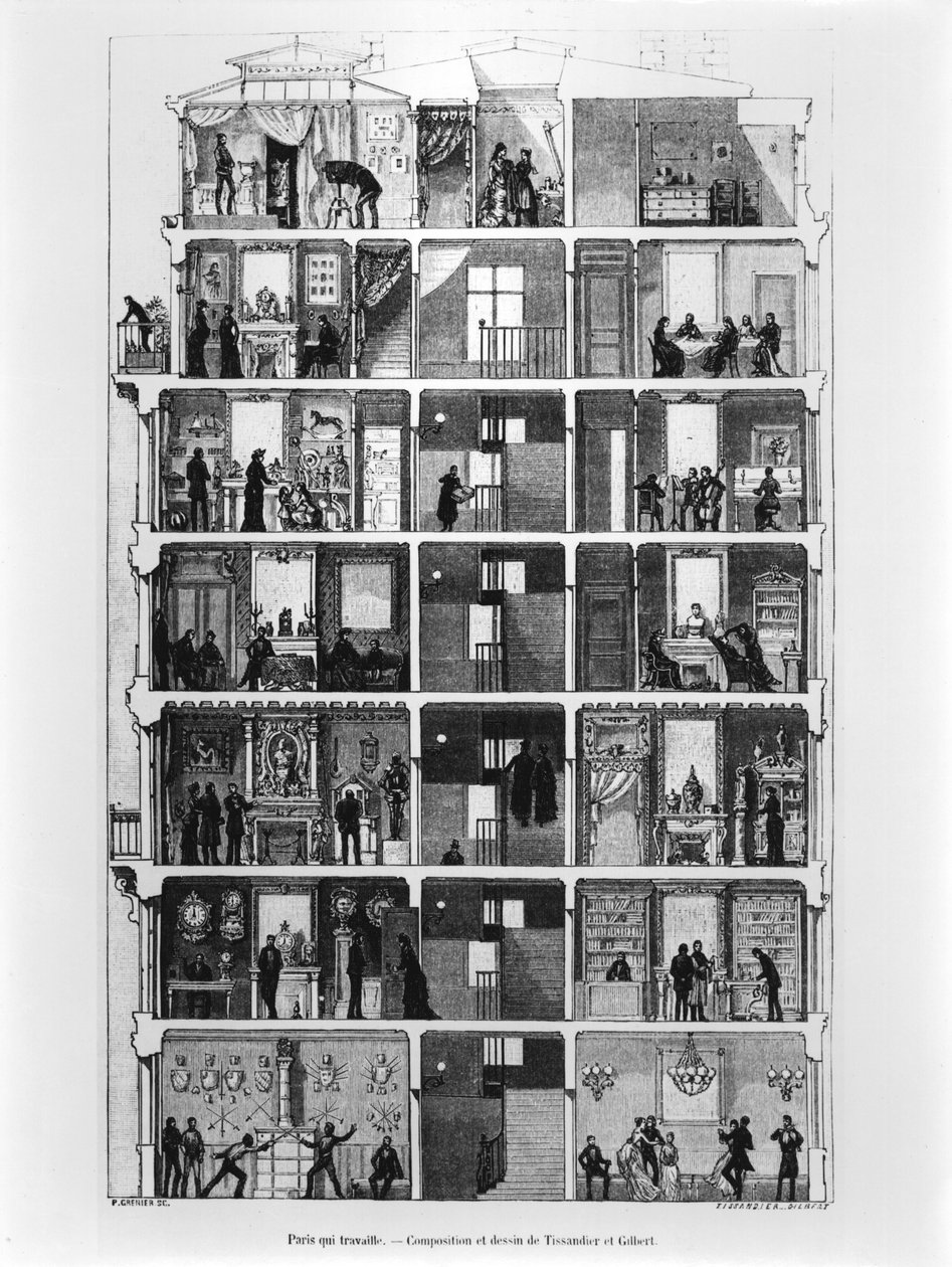 Egy párizsi épület keresztmetszete, illusztráció frpm Le Magasin Pittoresque, 1883 alkotó: French School