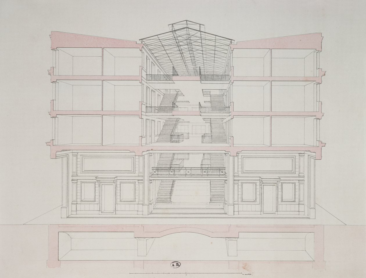 Egy ház keresztmetszete a Napoleon lakóépületben, 58 rue Rochechouart, Párizs, 1849 alkotó: French School
