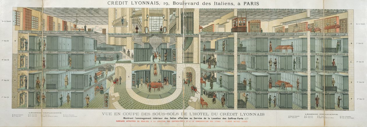 A Credit Lyonnais alagsorának keresztmetszete, 19 Boulevard des Italiens, 1878-82 körül alkotó: French School