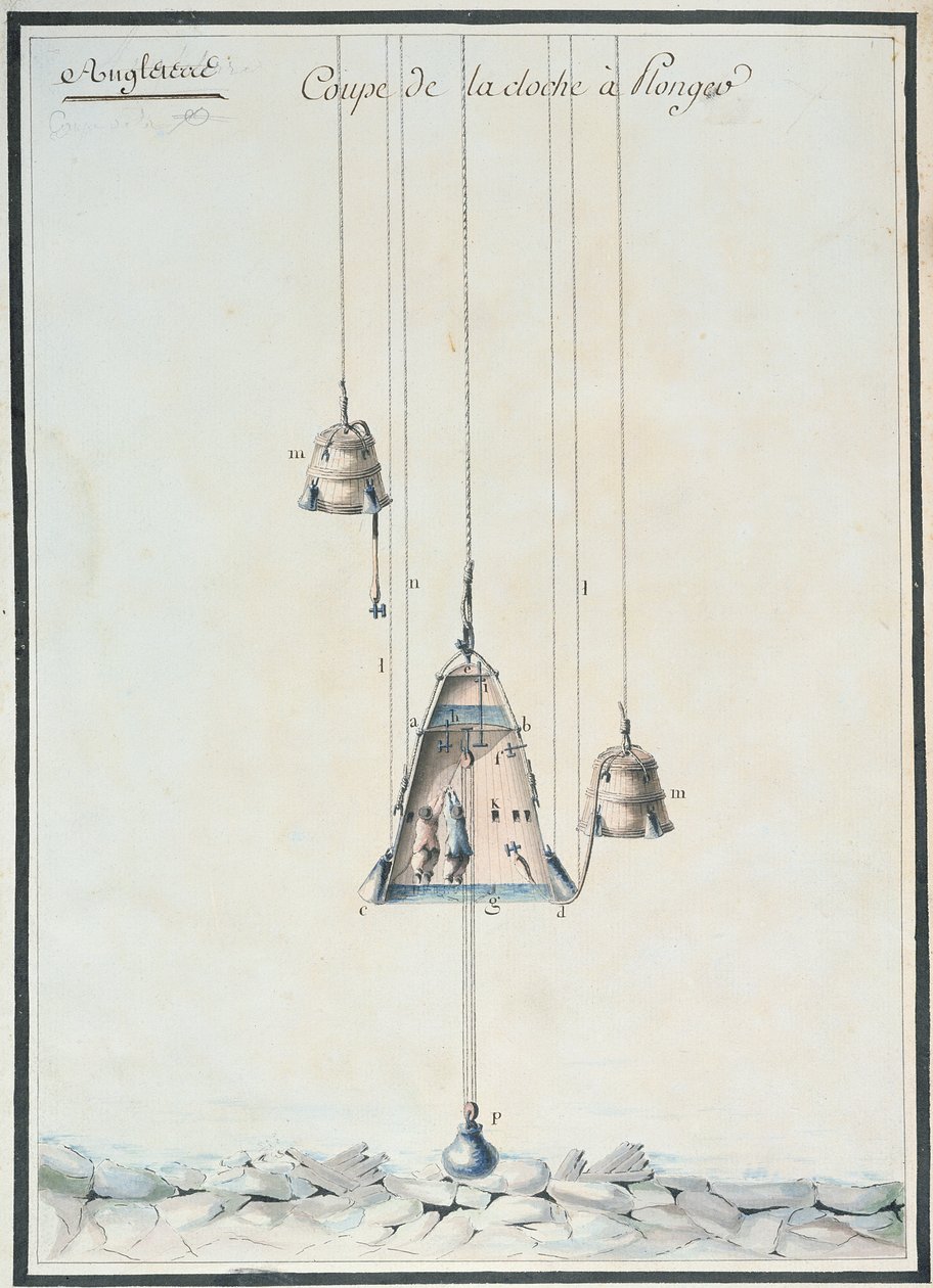 Búvárharang keresztmetszeti rajza, 1785 (wc papíron) alkotó: French School