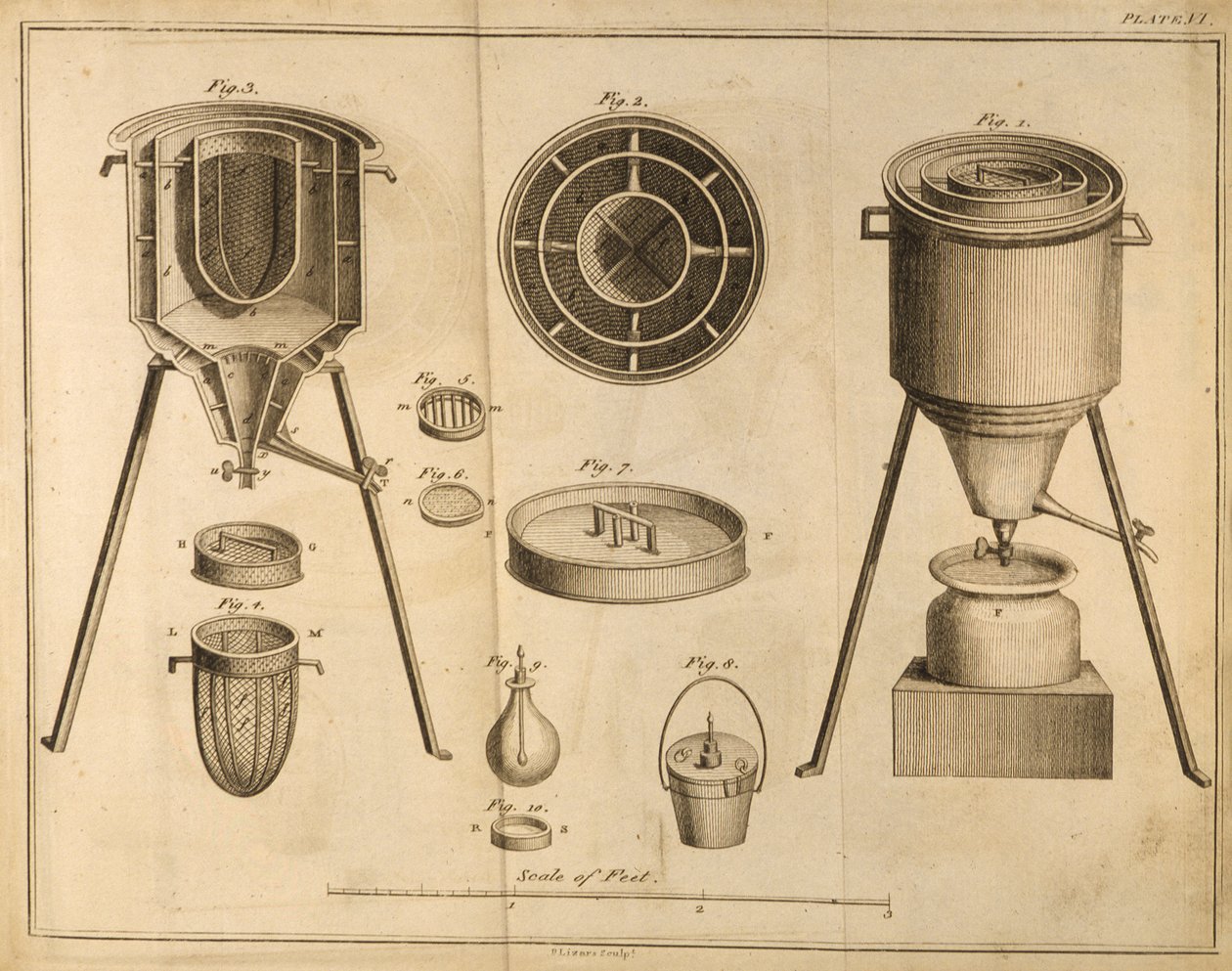 Tudományos berendezés keresztmetszete, Antoine Laurent de Lavoisier (1743-94) A kémia elemei című művéből, D.Lizars metszete, 1796 alkotó: French School