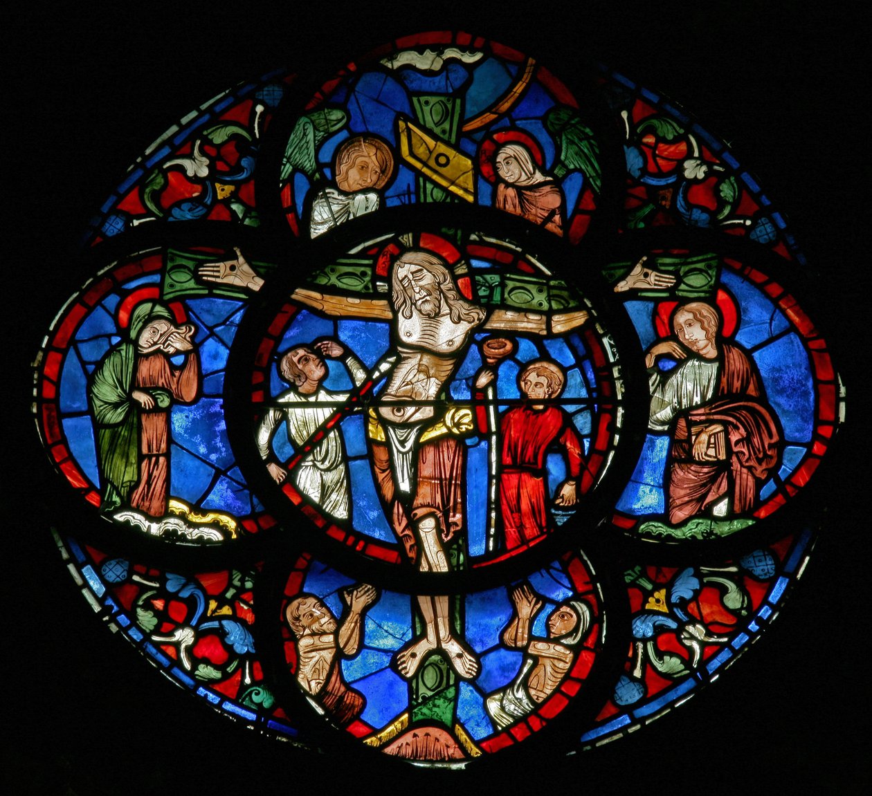 Keresztre feszítés Máriával és Jánossal, Ádámmal és Évával (w28c) alkotó: French School