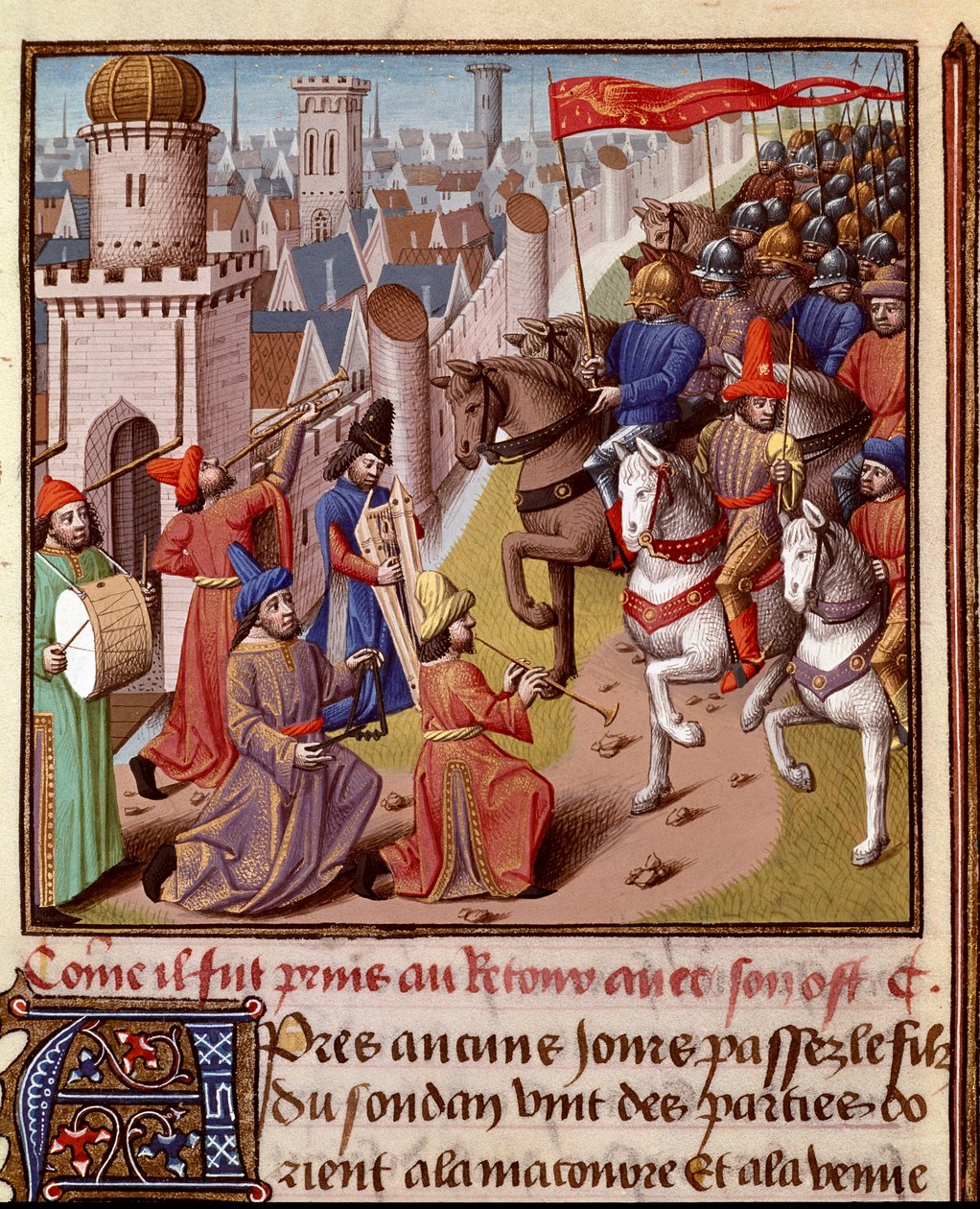 Keresztes hadjárat: a francia hadsereg visszatérése a Szentföldre. Vincent de Beauvais (1190-1264) miniatúrája a „Le miroir historial” (Speculum Historiale) (1196, 372. sz.) című könyvében, Jean de Vignay fordításában franciául alkotó: French School