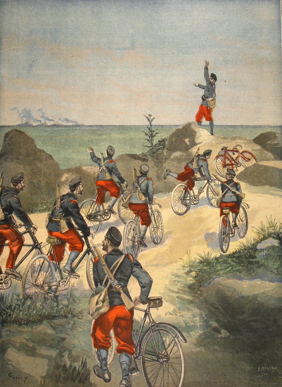 Kerékpáros szolgáltatás Kuba partjai mentén, illusztráció a Le Petit Journalból: Supplement illustre, 1898 alkotó: French School