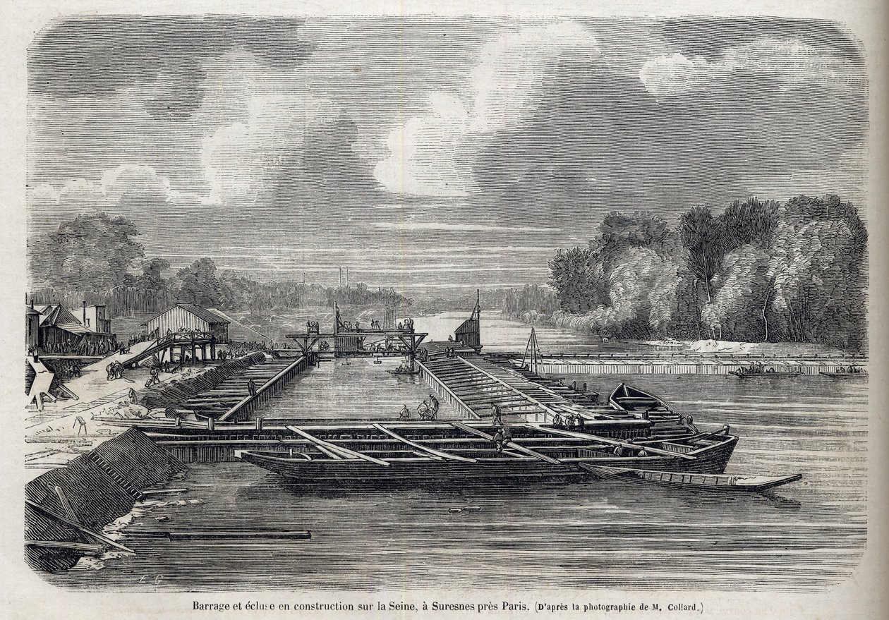 1866-ban kitört a gát a Szajnán SURESNES-ben - Metszet - Le Monde Illustré 1866 alkotó: French School