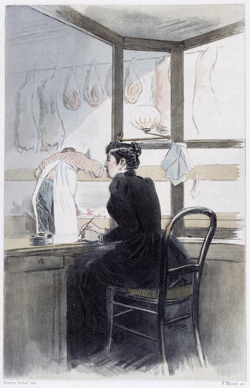 Pénztáros (a hentesnél) – Pierre Vidal „A nő Párizsban” című művében alkotó: French School