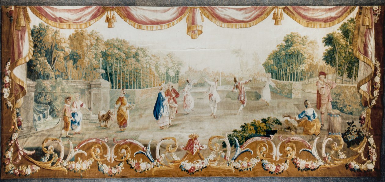 Tánc a parkban, Aubusson Tapestry Workshop, 1782 körül (gyapjú és selyem) alkotó: French School