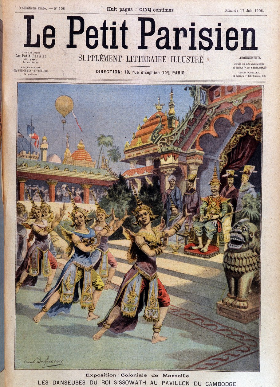 Sissovath király táncosai a kambodzsai pavilonban, Marseille gyarmati kiállítása - a „Le Petite Parisien”-ben 1906.06.17-től. alkotó: French School