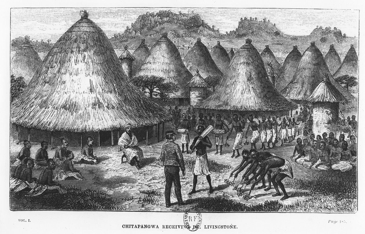 David Livingstone egy faluban üdvözölte a közép-afrikai Nagy Tavak régióban alkotó: French School