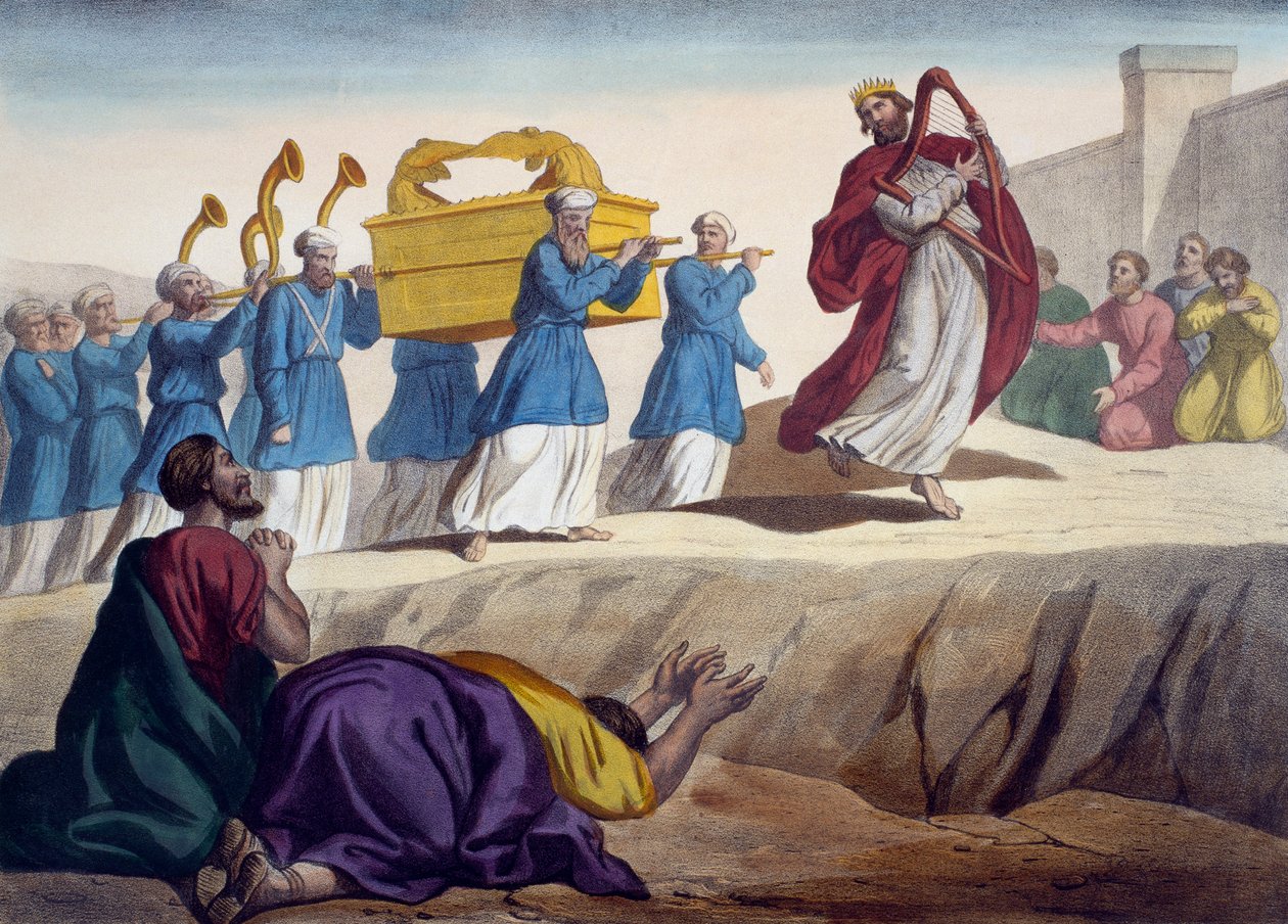Dávid a frigyládát kíséri Jeruzsálembe, illusztráció az LHistoire Sainte katekizmusból, Charles Delagrave, Párizs, 19. század vége alkotó: French School
