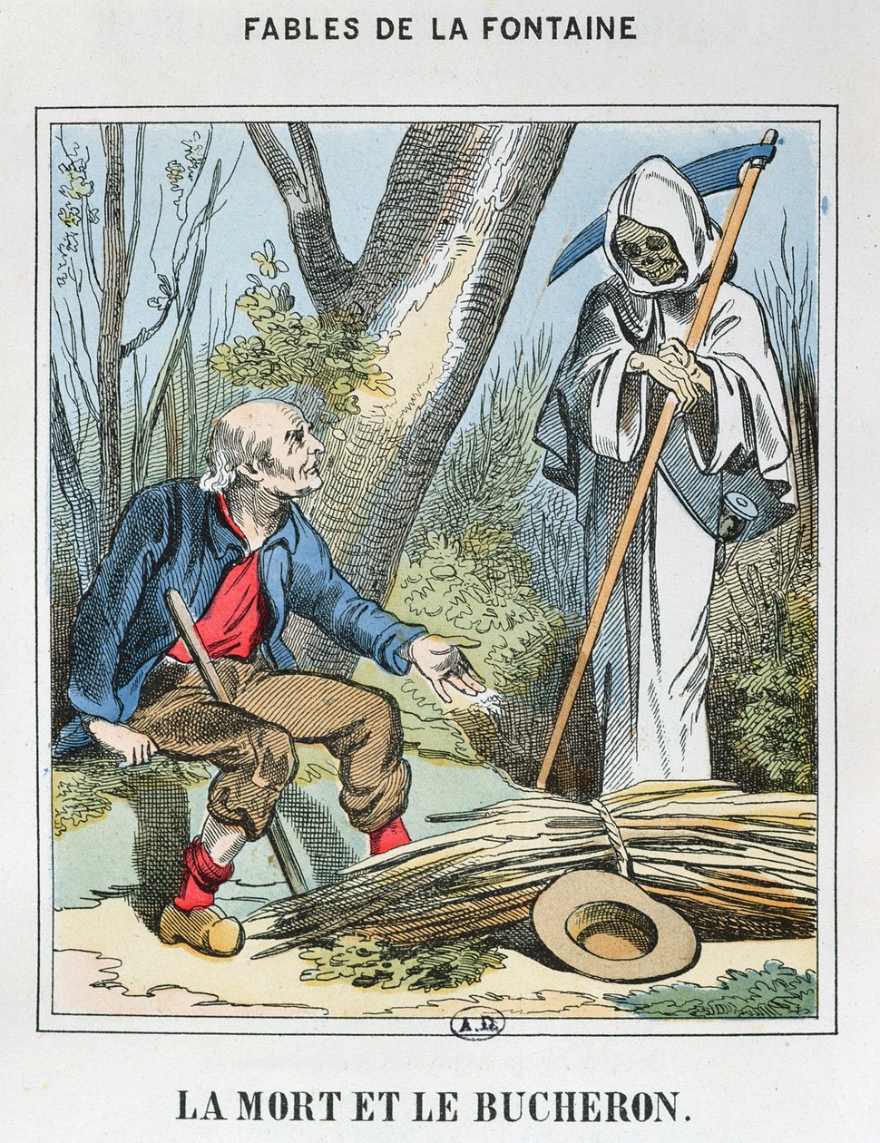 Halál és a Favágó (színes metszet) alkotó: French School