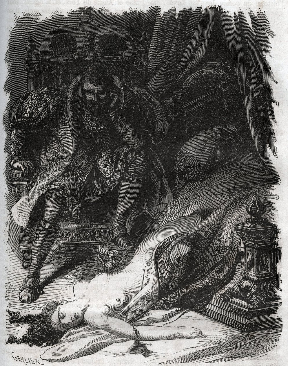 Francoise de Foix, Chateaubriant grófnő (kb. 1495-1537) halála, akit férje, Jean de Laval Comte de Chateaubriant (Laval-Chateaubriant) (1486-1543) meggyilkolt, aki így bosszút állt felesége hűtlenjein. Metszet 1871-ből a „Histoire Des alkotó: French School