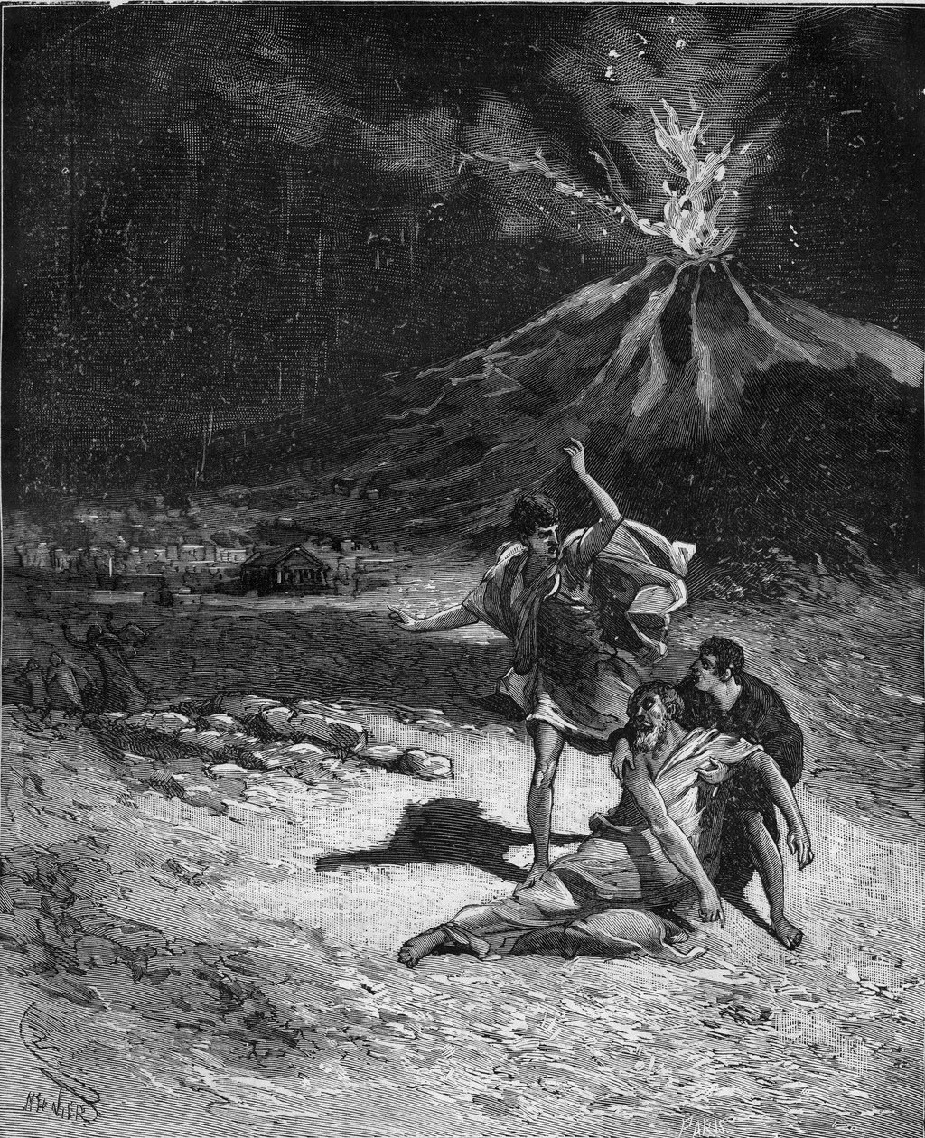 Idősebb Gaius Plinius Secundus halála. Idősebb Plinius (23-79), természettudós és latin író (A Vezúva kitörése idején; 79-ben utált odafutni, hogy megfigyelje ezt a jelenséget; de mivel túl közel közeledett a vulkánhoz, megfulladt. alkotó: French School