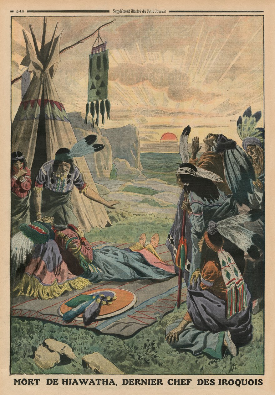 Hiawatha halála, a hátsó borító illusztrációja a „Le Petit Journal”-ból, mellékelt illusztráció, 1913. július 27. alkotó: French School