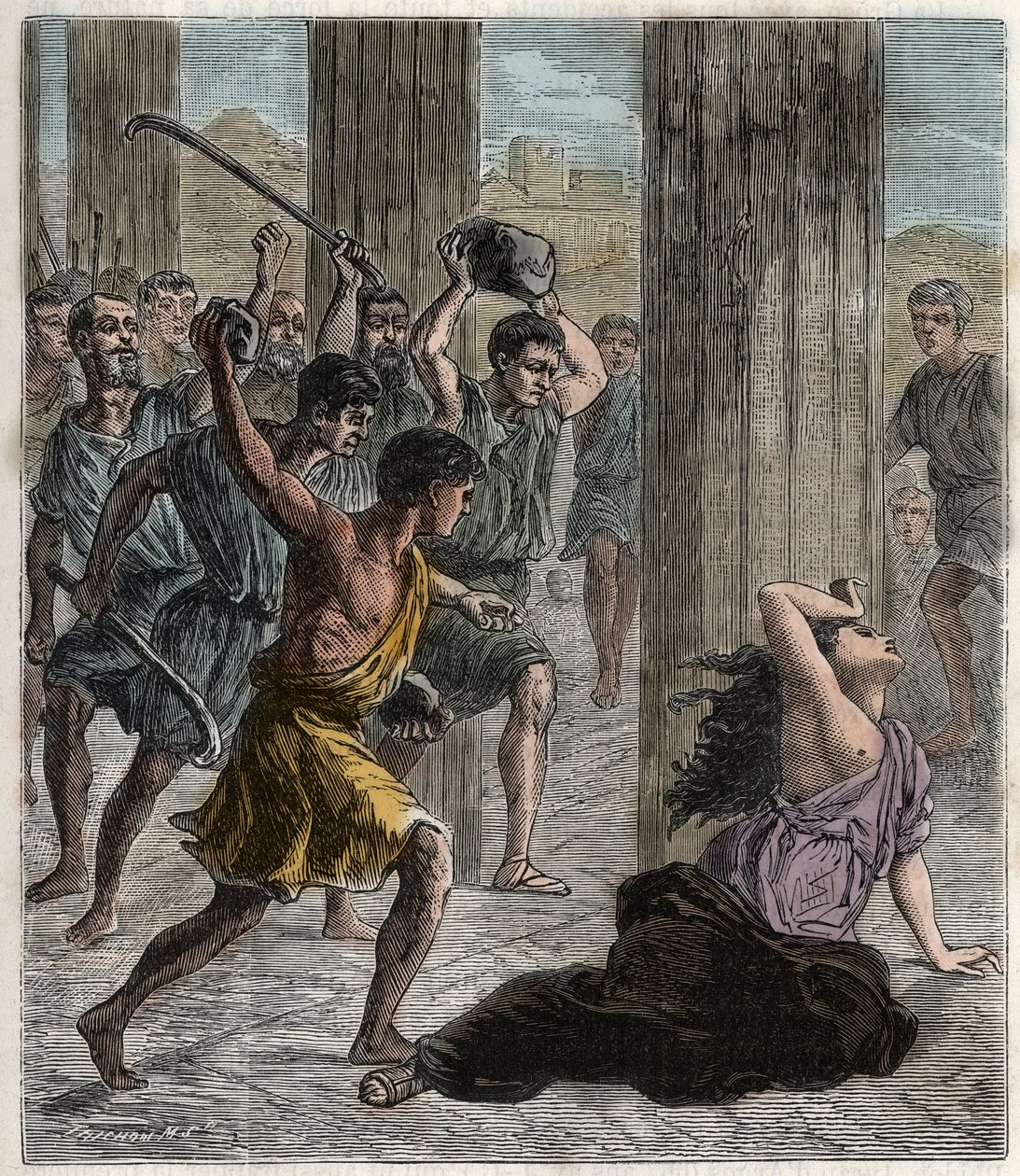 Hypatia halála - Hypatia (c370-415) női matematikus és filozófus (neoplatonista), akit meggyilkoltak Cirill alexandriai pátriárka követői - Hypatia halála (Hypathy) - Vésés a „”-be A mindenki számára elérhető tudományok – fizika és kémia” b alkotó: French School
