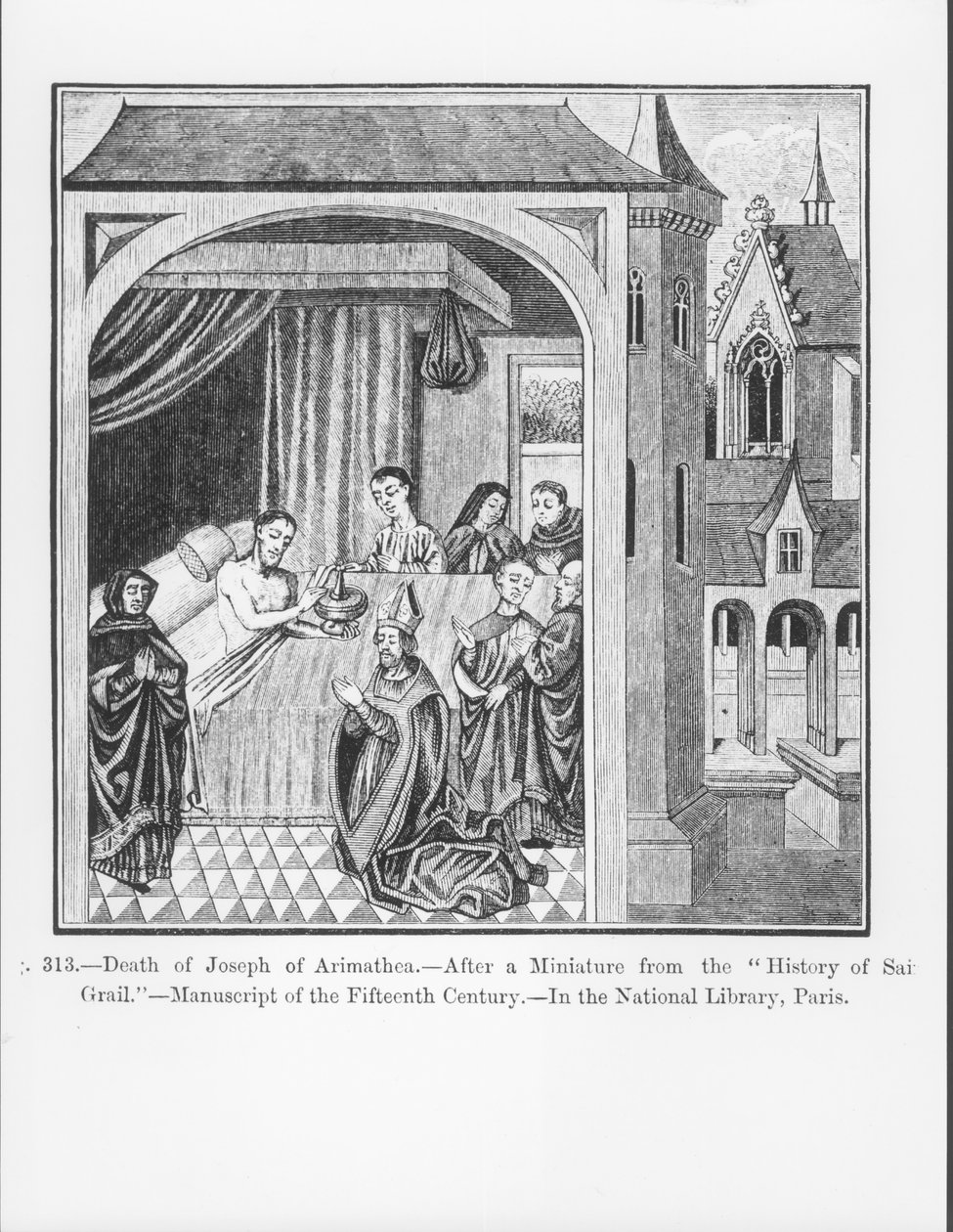 Arimatheai József halála, Saint Graal történetéből, illusztráció a középkori és a reneszánsz tudományból és irodalomból, írta és metszett Paul Lacroix, 1878. alkotó: French School