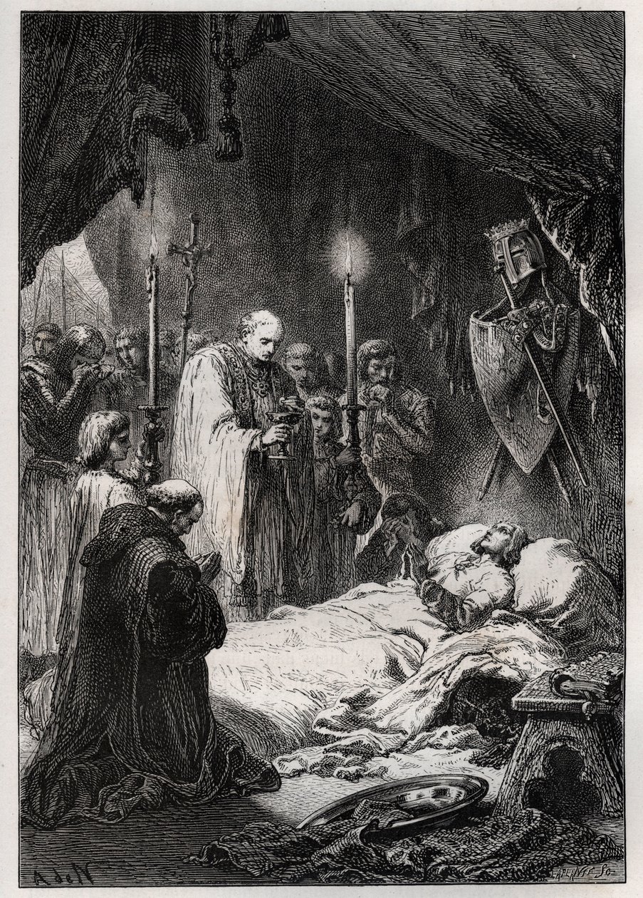 Saint Louis halála Tuniszban 1270. augusztus 25-én – Szent Lajos halála”” (a 7. keresztes hadjárat alatt, 1270. augusztus 25-én) – metszet a „” L