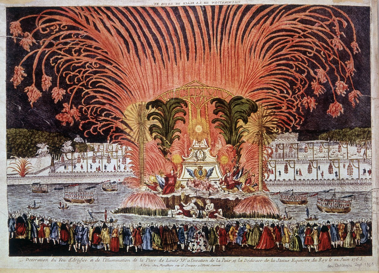 Tűzijáték feldíszítése és a Place de Louis XV. megvilágítása a béke és a király lovas szobrának felszentelése alkalmából 1763. június 22-én alkotó: French School