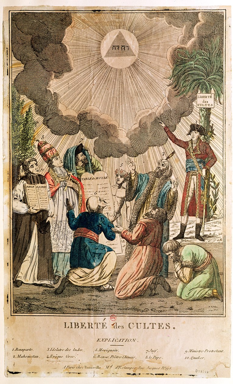 Az istentisztelet szabadságát létrehozó rendelet, 1799. november (színes metszet) alkotó: French School