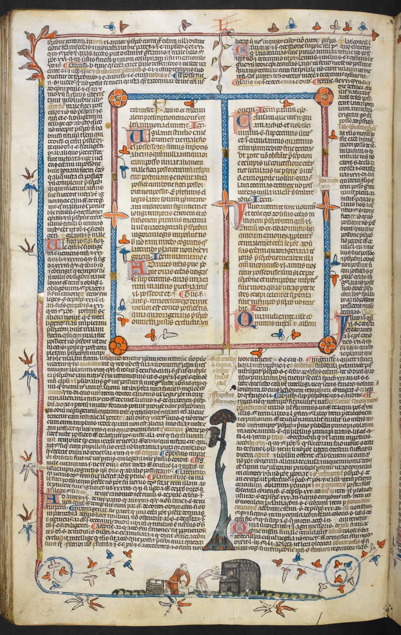 IX. Gergely dekrétái pármai Bernard fényével (a "Smithfield Decretals"), MS Royal MS 10 E IV, f.145v, c.1300-40 (tintával pergamenre) alkotó: French School