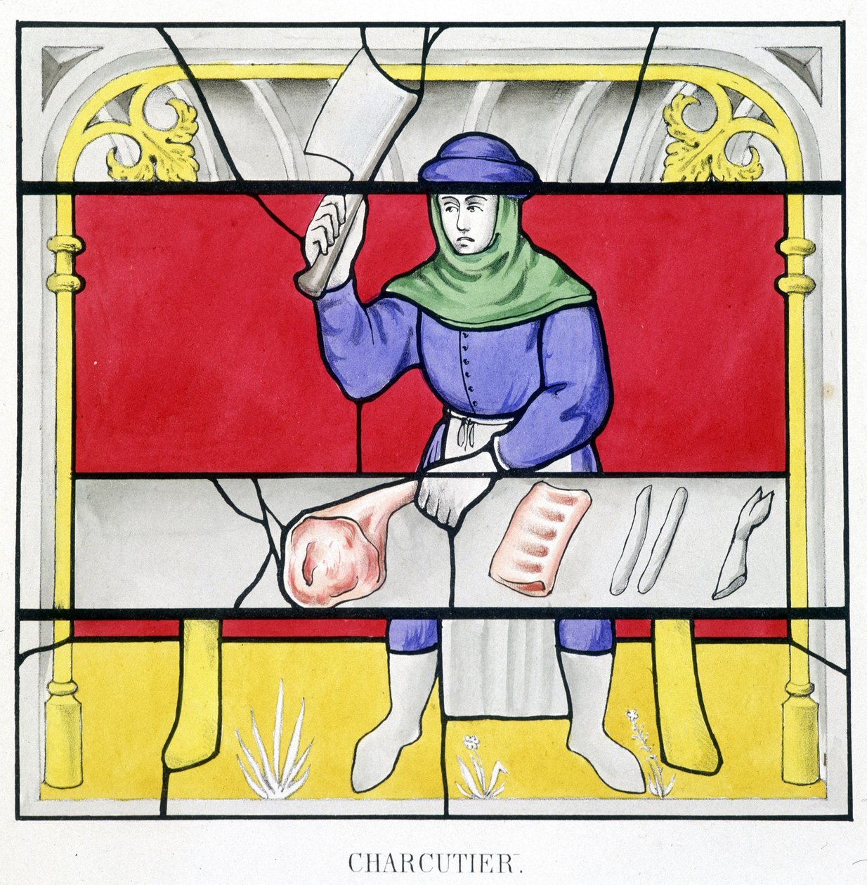 Finomság. Egy középkori ólomüveg fakszimile a „Histoire de la peinture sur verre”-ben, Ferdinand de Lasteyrie alkotó: French School