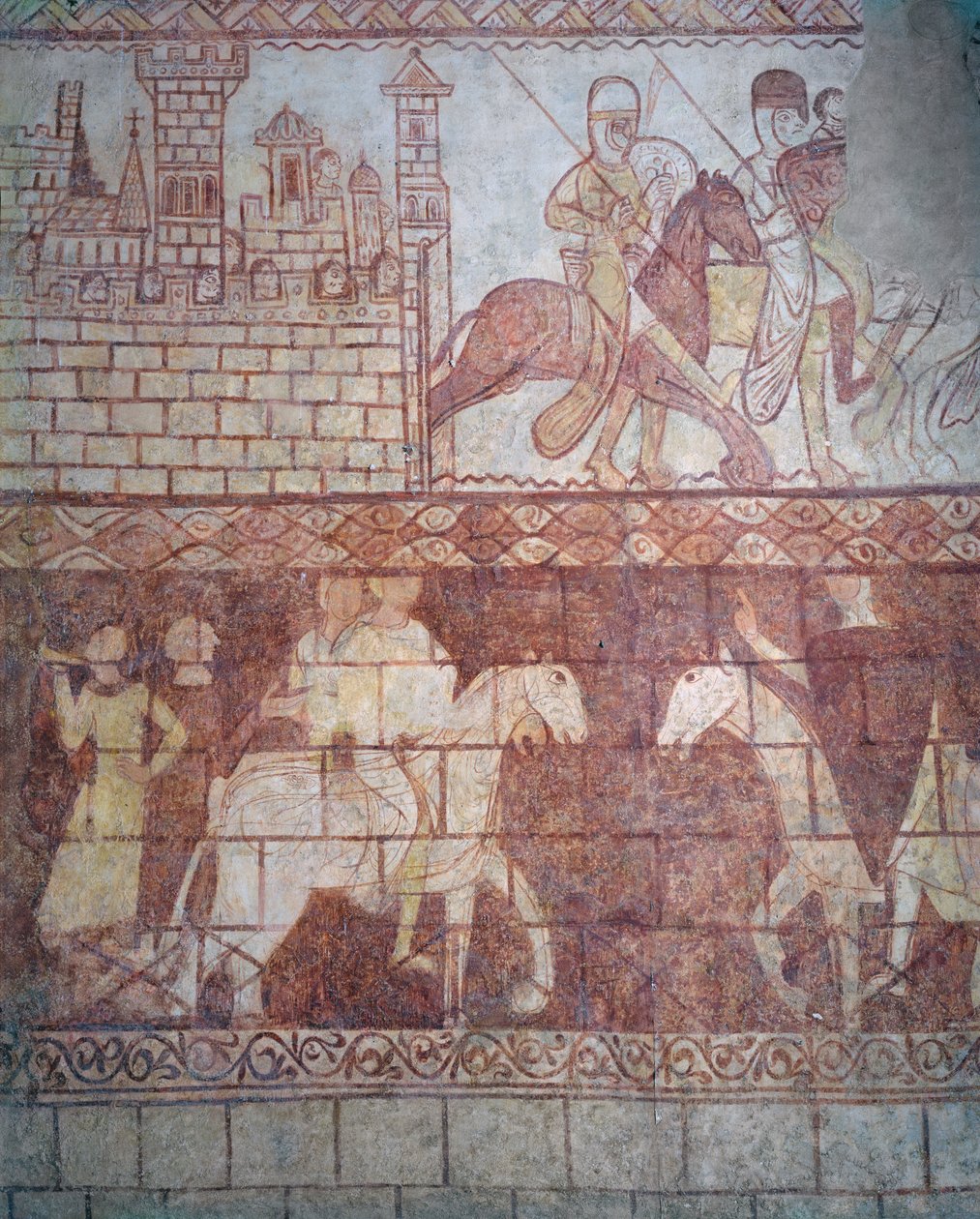 A keresztes templomos lovagok távozása 1163-ban a szíriai Krak des Chevaliers kastélyukból a boquée-i csatára alkotó: French School