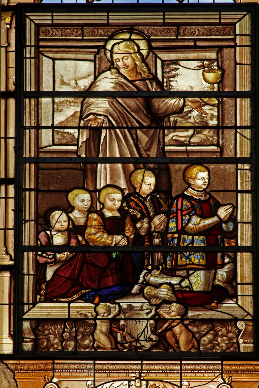 Szent Jánost és Anne de Montmorency öt fiát ábrázolja alkotó: French School