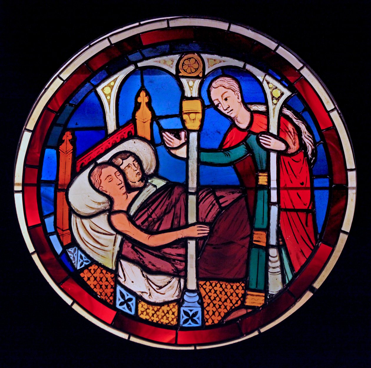 Egy szolgálót ábrázolva belép Tobias és Sarahs szobájába, az ex Ste Chapelle, Bay E alkotó: French School