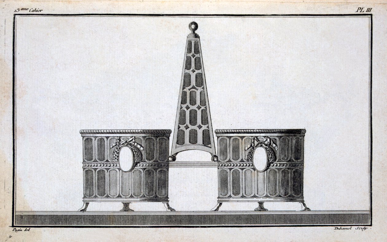 Pugin tervezése, Duhamel által összeállított neoklasszikus fémmegmunkálási minták mintakönyvéből, az 1770-es és 80-as évek körül alkotó: French School