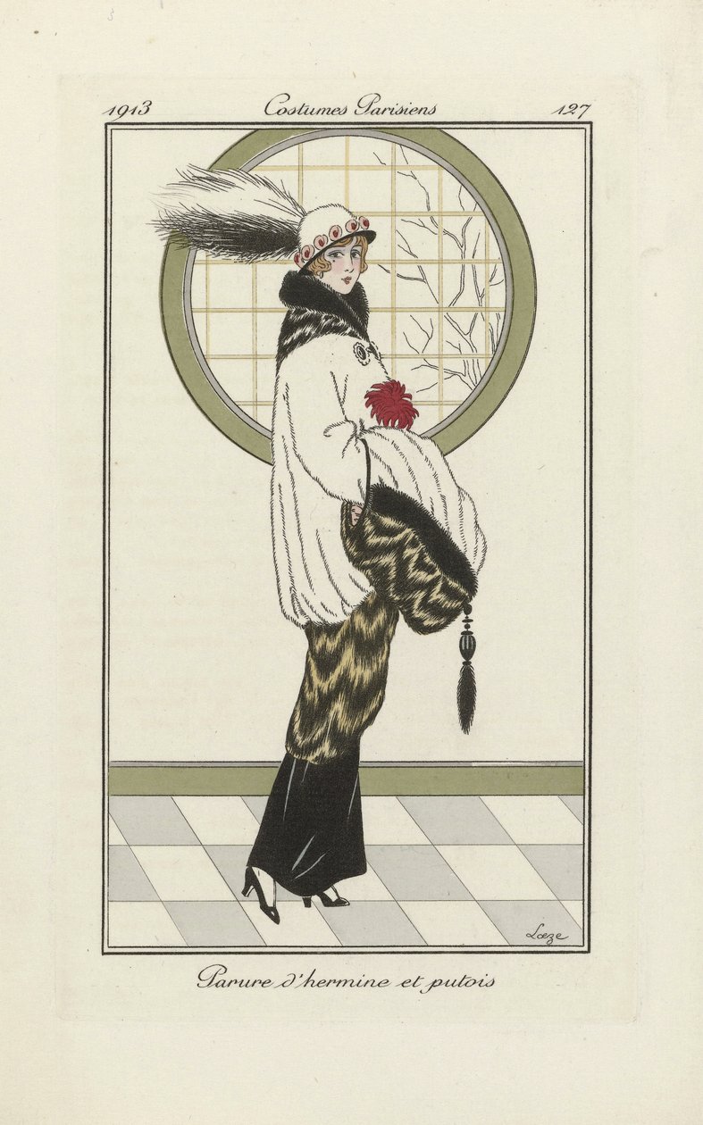 Terv Hermelin és Icigány együtteshez, a Costumes Parisien, pub.1913-ból (pochoir print) alkotó: French School