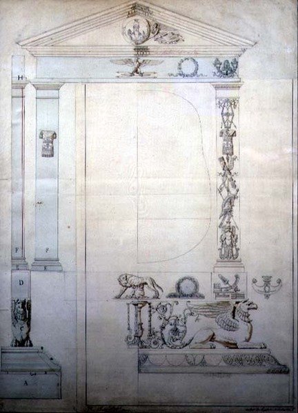 Tervezés Cheval tükörhöz, 1815 körül (toll és tinta és akvarell papíron) alkotó: French School