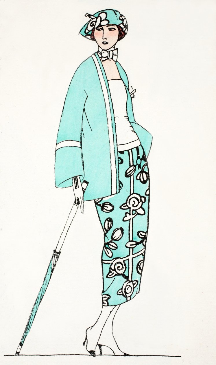 Tervezés egy nappali ruha számára, 1919 (pochoir print) alkotó: French School