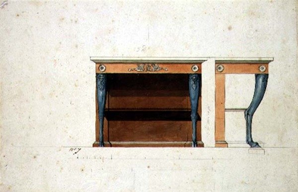 Design Directoire konzolasztalhoz, 1795 körül (toll és tinta akvarellel papíron) alkotó: French School
