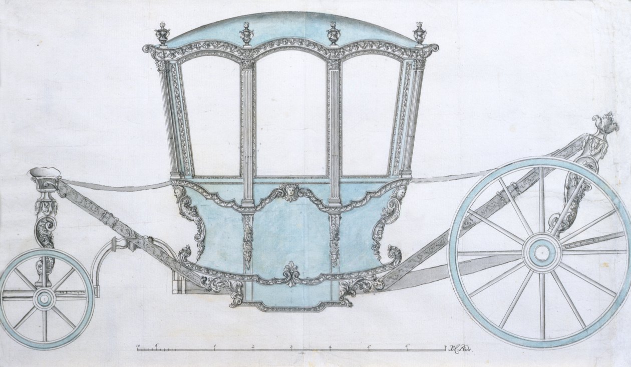 Dizájn autóbuszhoz, 1760 körül (toll és tinta kék mosással) alkotó: French School