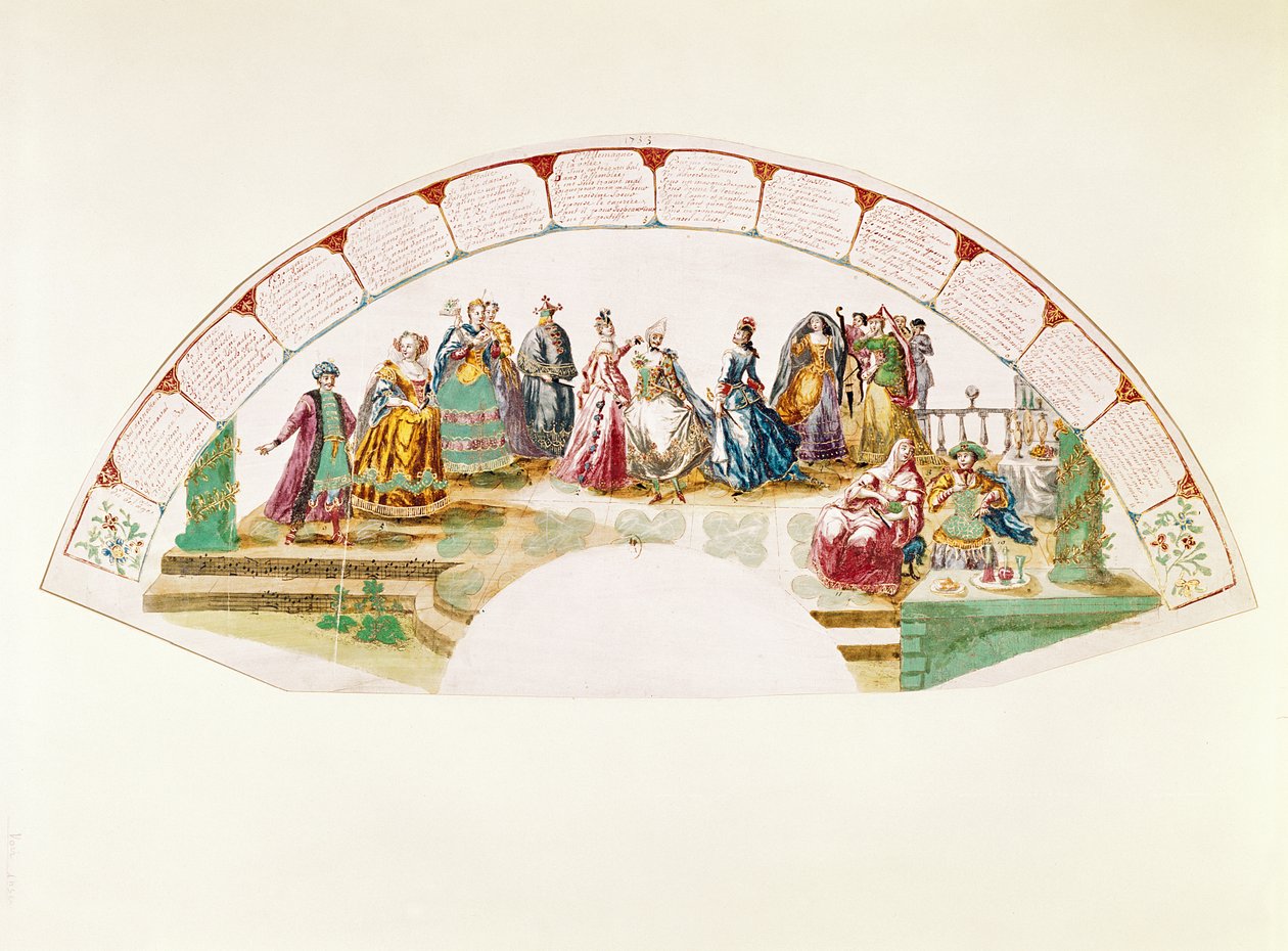 Tervezés egy rajongó számára, aki a Népek Táncát és Karneválját ünnepli, 1733 alkotó: French School