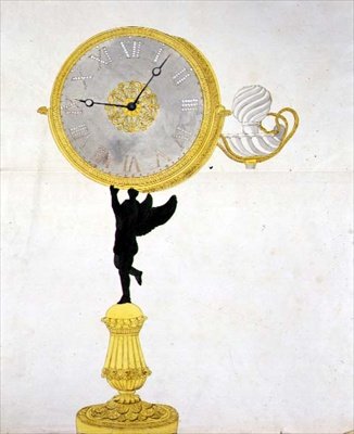 Ormolu óra tervezése, 1825 körül (toll, tinta és akvarell papíron) alkotó: French School