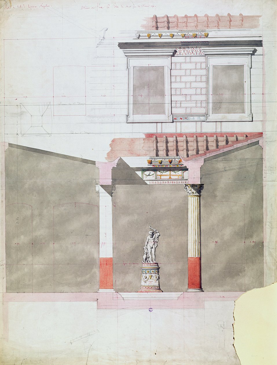 III. Napóleon herceg (1808-73) pompeji palotájának átriumának terve (wc papíron) alkotó: French School