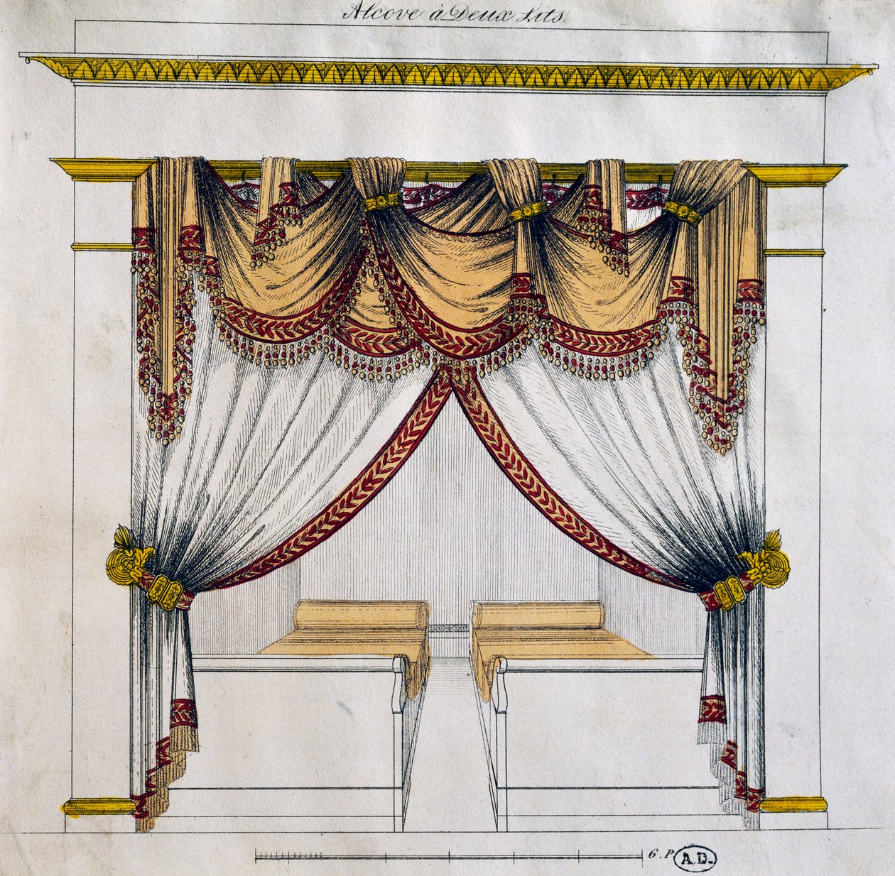 Két ággyal ellátott fülke kialakítása (első birodalom időszaka), illusztráció, Franciaország alkotó: French School