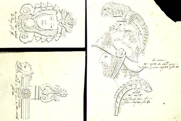 Tervek bronzból készült, aranyozott bútorcsatokhoz, 1825 körül (toll és tinta, papír) alkotó: French School