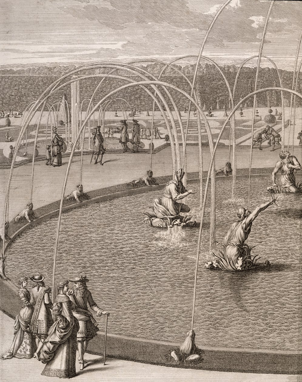 Részlet Diana és Apollo szökőkútjáról Versailles-ban, a "Les Plans, Profils et Elevations des Ville et Chateau de Versailles"-ból, megjelent 1715 körül (metszet) alkotó: French School